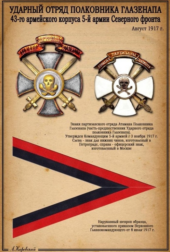 Нагрудные эмблемы и нарукавные знаки  ударных отрядов русской армии