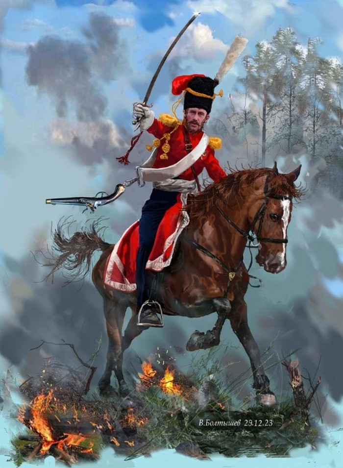 Лейб-гвардии Казачий полк форма 1812-1814 гг., рисунок Виктора Болтышева, 29.12.2023 г.