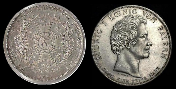 Конвенционный исторический талер 1827 г. Людвиг I, Бавария