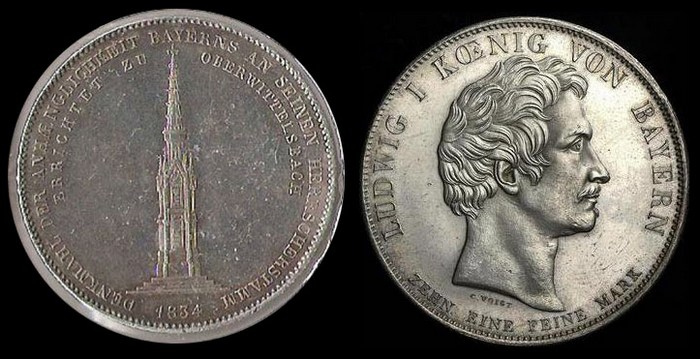 Конвенционный исторический талер 1834 г. Людвиг I, Бавария