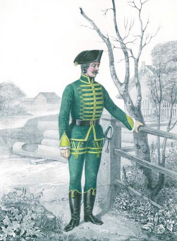 Нестроевой Ахтырского гусарского полка 1776-1785 гг., форма