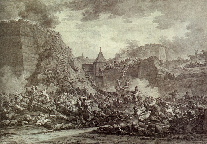 Штурм Очакова, гравюра А. Берга 1792 г.