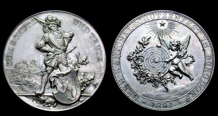 Стрелковая медаль 1891 г. Бургдорф, кантон Берн, Швейцария.