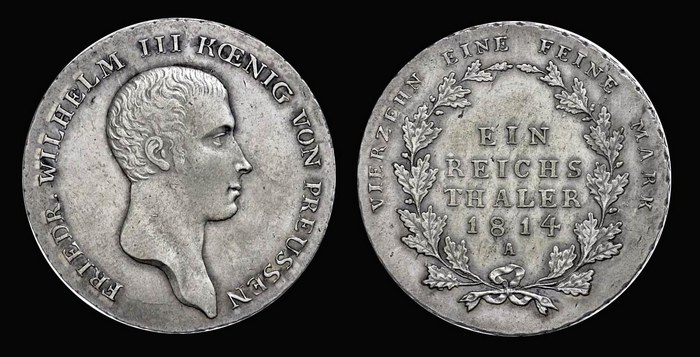 Монеты Германии, талер 1814 г., Фридрих Вильгельм 3, королевство Пруссия