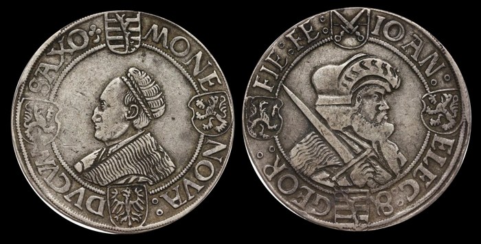 1 талер Саксония Эрнестин 1525 г., MB#152, Саксонский Фридрих III Мудрый, Иоганн I Твердый